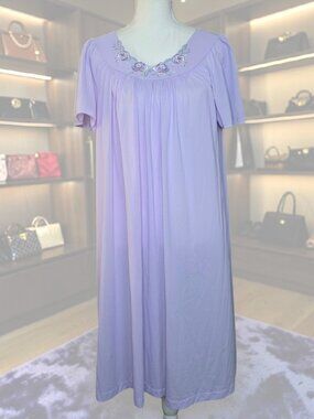 Shadow Line Large Lavender Nightgown Dress Floral Embroidered Cottagecore Mumu